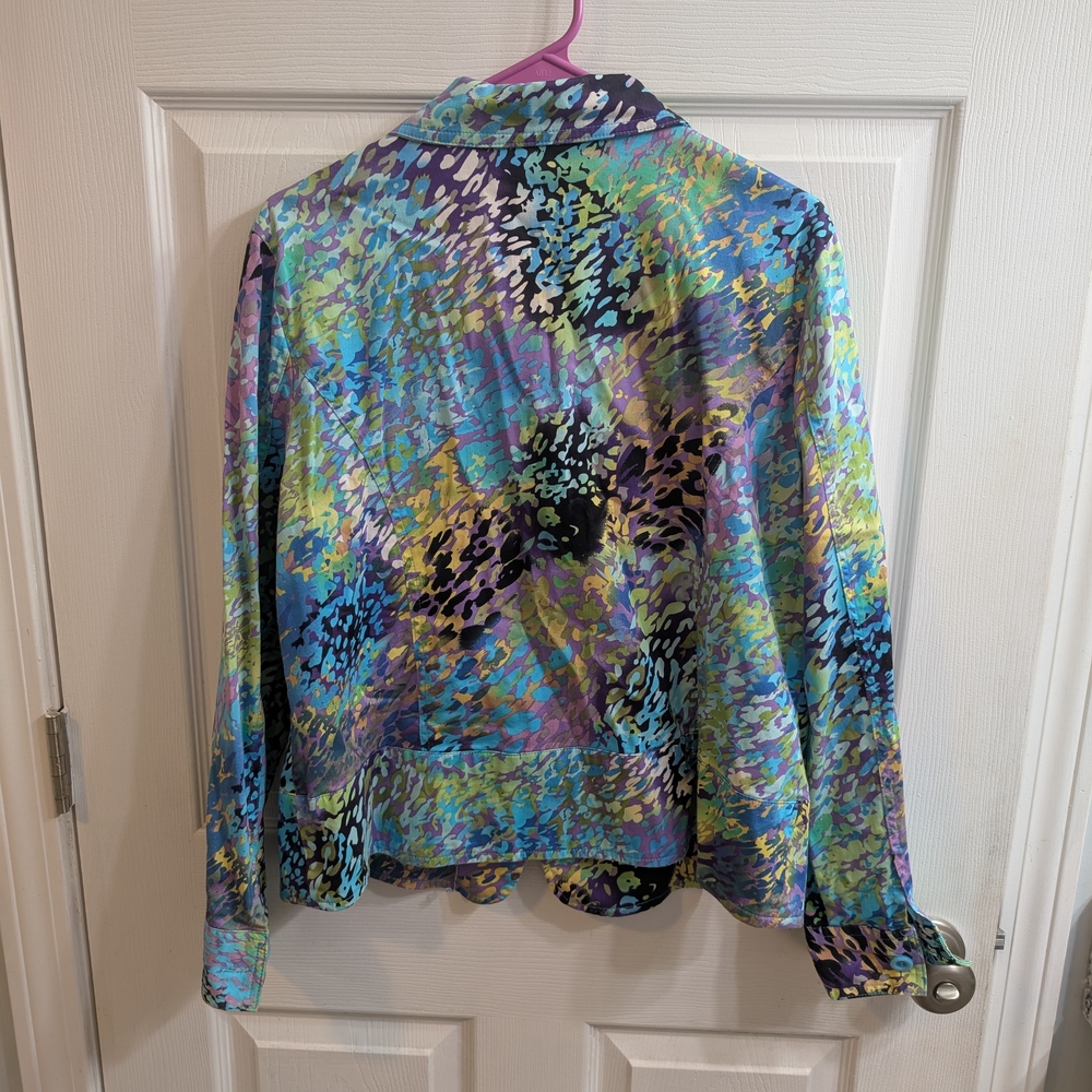 Erin London Women’s‎ Multicolor Abstract Print Zip Jacket - Size L - Picture 2 of 5